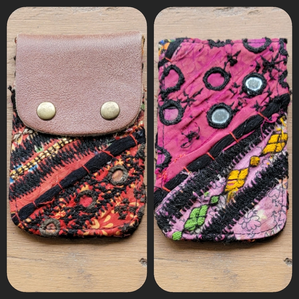🫡🧀 Free People Boho Embroidered Repurposed vtg banjara hippie Wallet card case